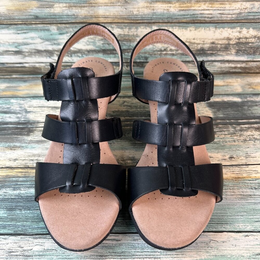 Clarks Sandals Size 7.5M Valarie Kerry Black Leather Dress Work Comfort Open Toe - Picture 3 of 10